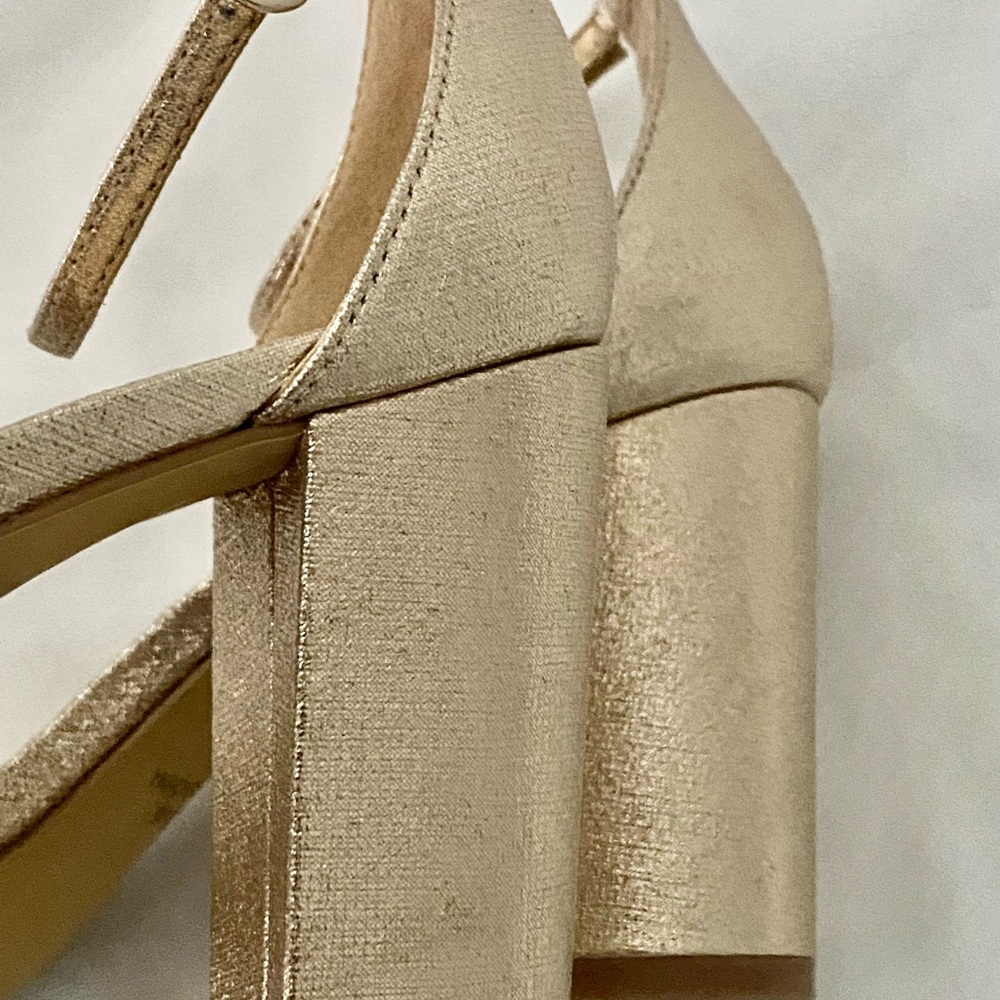 Gold Pumps gold Rose jewels chunky heels ankle strap Mischa Prom Wedding - Picture 13 of 16